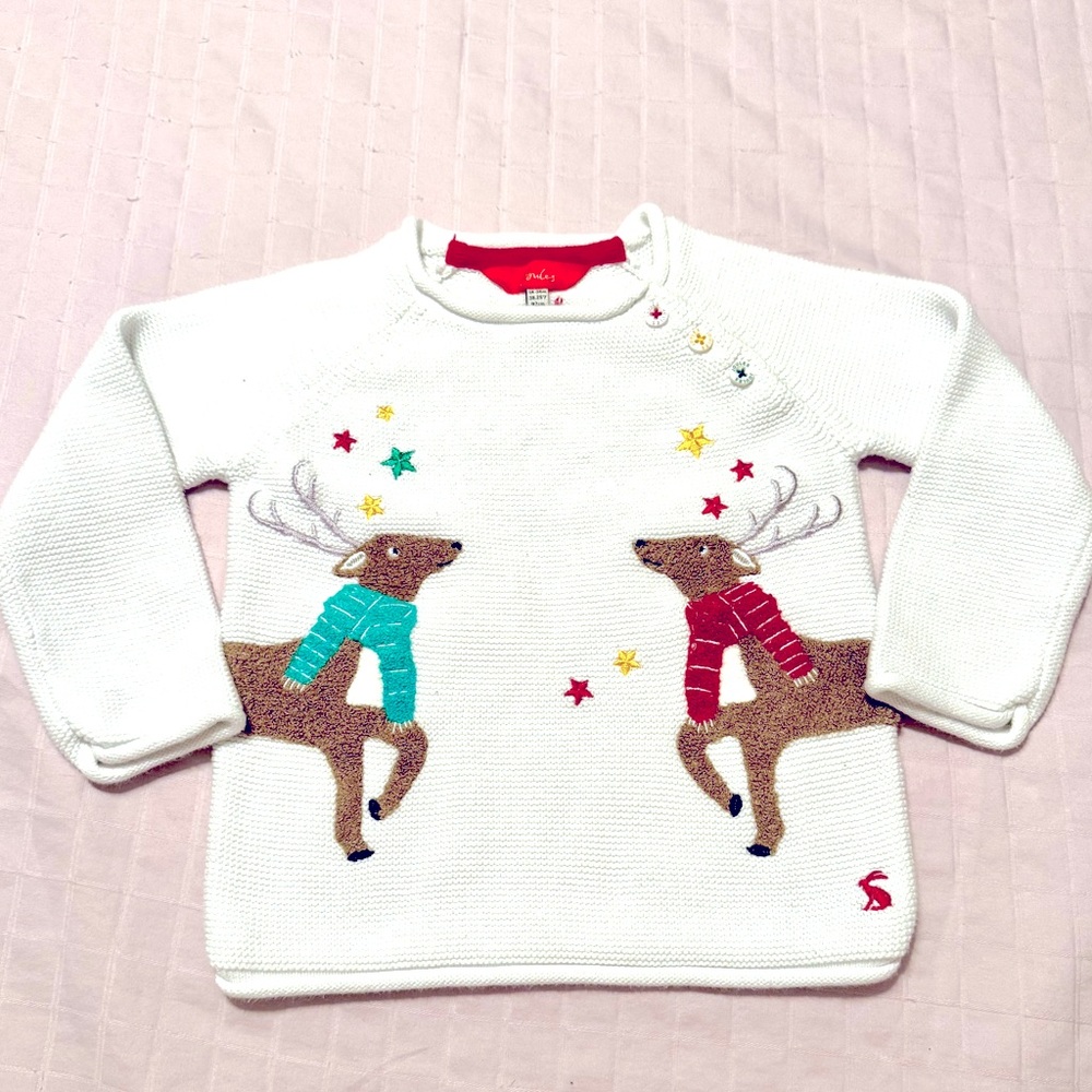 Joules white sweater with Christmas dears